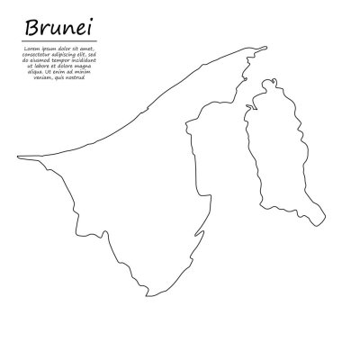 Brunei 'nin basit dış hat haritası, çizim çizgisi biçiminde vektör silueti