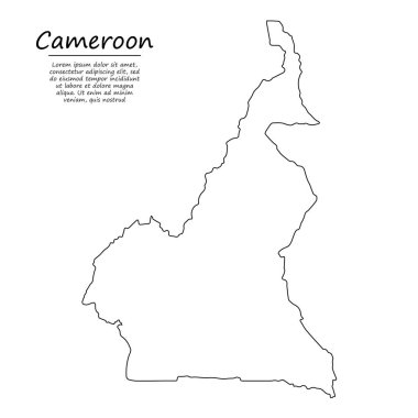 Kamerun 'un basit dış hat haritası, çizim çizgisi biçiminde vektör silueti