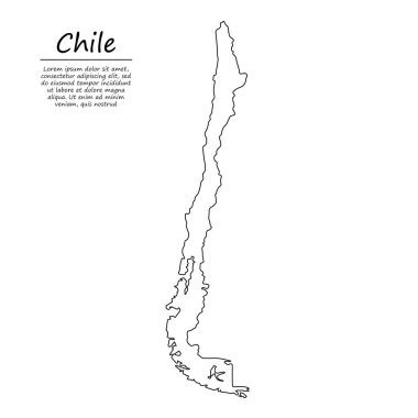 Şili 'nin basit dış hat haritası, çizim çizgisi biçiminde vektör silueti