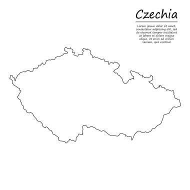 Çek Cumhuriyeti 'nin basit dış hat haritası, çizim çizgisi biçiminde vektör silueti