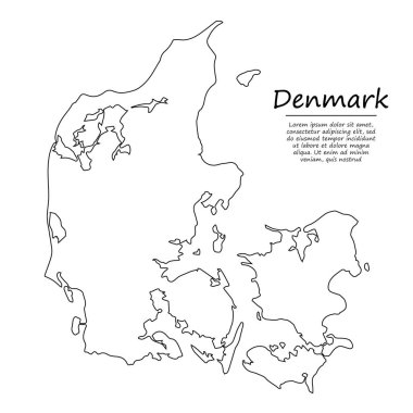 Danimarka 'nın basit dış hat haritası, çizim çizgisi biçiminde vektör silueti