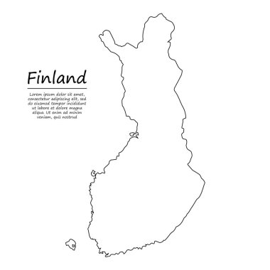 Finlandiya 'nın basit dış hat haritası, çizim çizgisi biçiminde vektör silueti