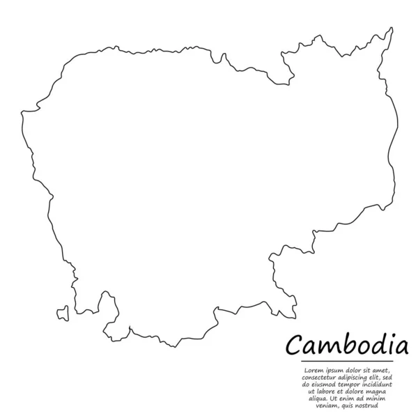 Carte Contour Simple Cambodge Silhouette Vectorielle Dans Style Ligne Croquis — Image vectorielle
