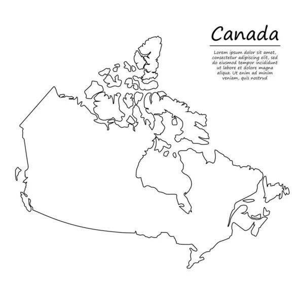 カナダの簡単なアウトラインマップ スケッチラインスタイルのベクトルシルエット — ストックベクタ