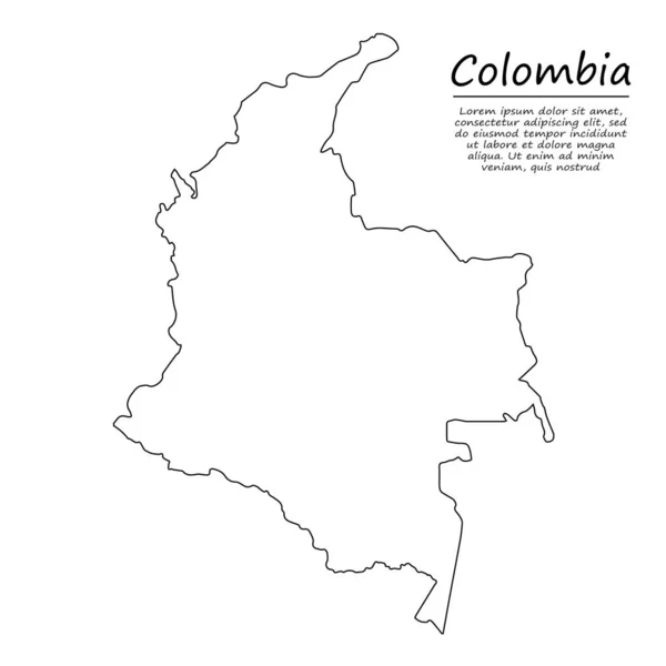 Mapa Esquemático Simple Colombia Silueta Vectorial Estilo Línea Boceto — Archivo Imágenes Vectoriales