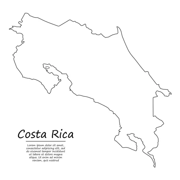 Mapa Esquemático Simple Costa Rica Silueta Vectorial Estilo Línea Boceto — Archivo Imágenes Vectoriales