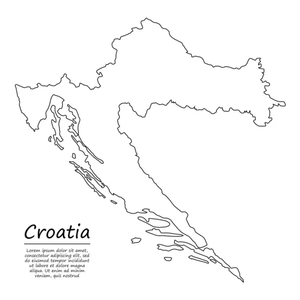 Carte Simple Des Contours Croatie Silhouette Vectorielle Dans Style Ligne — Image vectorielle