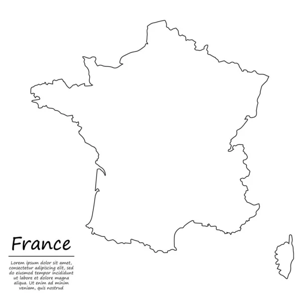 Mapa Esquemático Simple Francia Silueta Vectorial Estilo Línea Boceto — Vector de stock