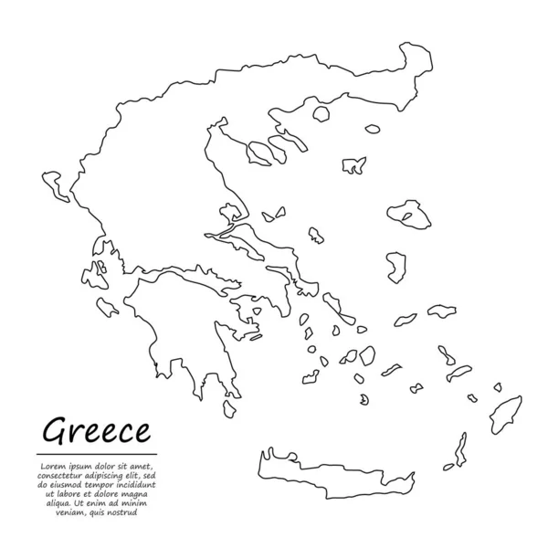 Mappa Schematica Semplice Della Grecia Silhouette Vettoriale Stile Linea Schizzo — Vettoriale Stock