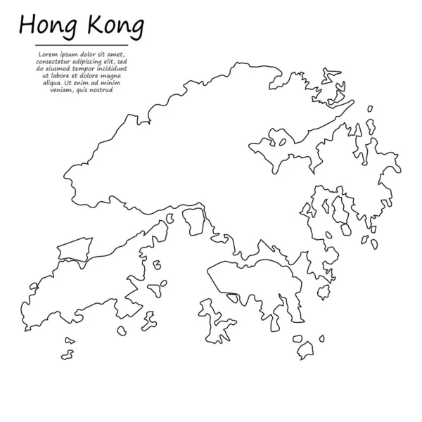 香港の簡単なアウトラインマップ スケッチラインスタイルのベクトルシルエット — ストックベクタ