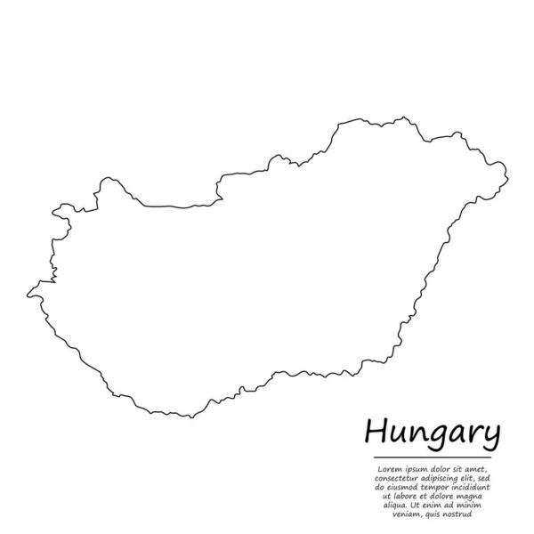 Magyarország Egyszerű Vázlatos Térképe Vektorsziluett Vázlatos Vonalstílusban — Stock Vector