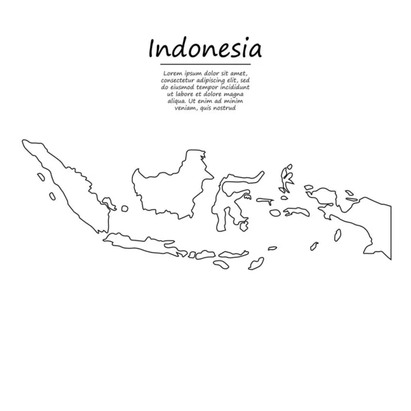 インドネシアの簡単なアウトラインマップ スケッチラインスタイルのベクトルシルエット — ストックベクタ