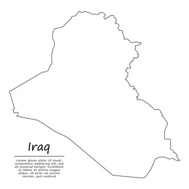 Irak 'ın basit dış hat haritası, çizim çizgisi biçiminde vektör silueti