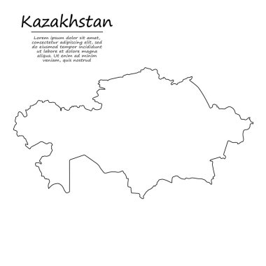 Kazakistan 'ın basit dış hat haritası, çizim çizgisi biçiminde vektör silueti