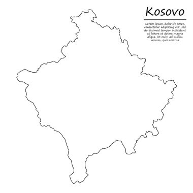 Kosova 'nın basit dış hat haritası, çizim çizgisi biçiminde vektör silueti
