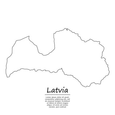 Letonya 'nın basit dış hat haritası, çizim çizgisi biçiminde vektör silueti