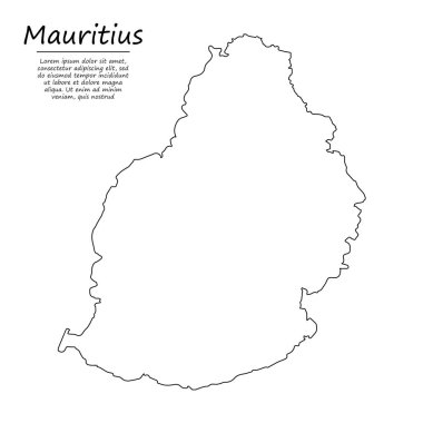 Mauritius 'un basit dış hat haritası, çizim çizgisi biçiminde vektör silueti
