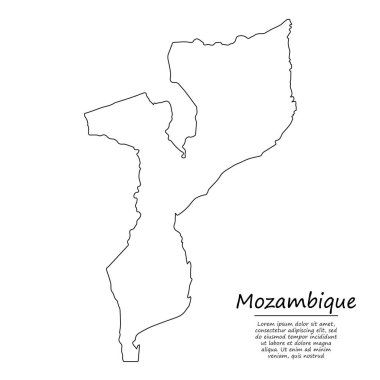 Mozambik 'in basit dış hat haritası, çizim çizgisi biçiminde vektör silueti