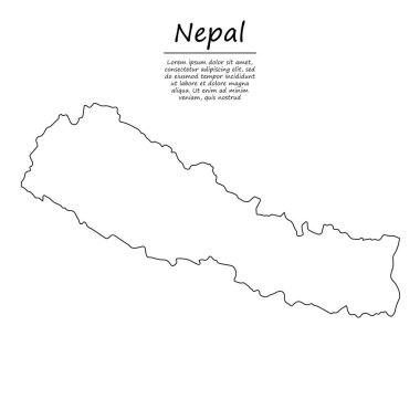 Nepal 'in basit dış hat haritası, çizim çizgisi biçiminde vektör silueti