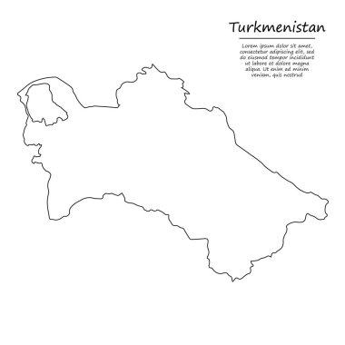 Türkmenistan 'ın basit dış hat haritası, çizim çizgisi biçiminde vektör silueti