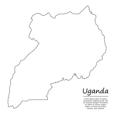 Uganda 'nın basit dış hat haritası, çizim çizgisi biçiminde vektör silueti