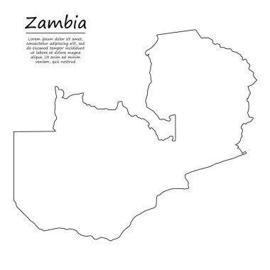 Zambiya 'nın basit dış hat haritası, çizim çizgisi biçiminde vektör silueti