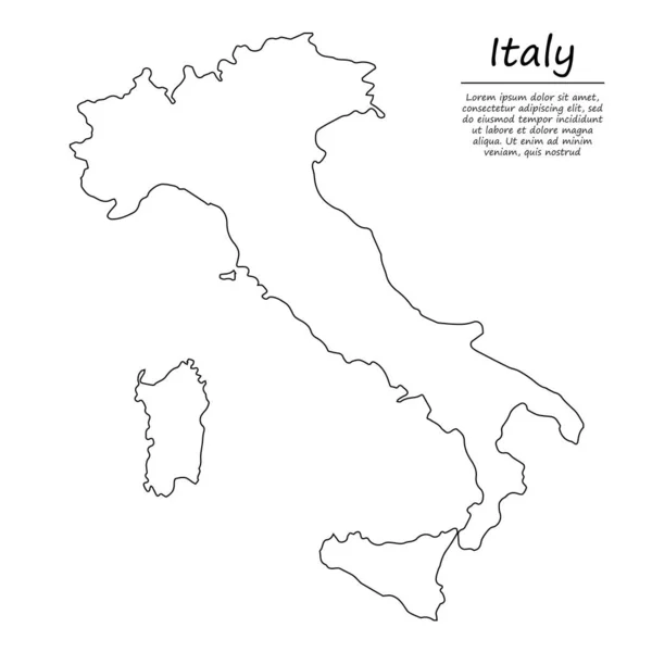 Carte Contour Simple Italie Silhouette Vectorielle Dans Style Ligne Croquis — Image vectorielle
