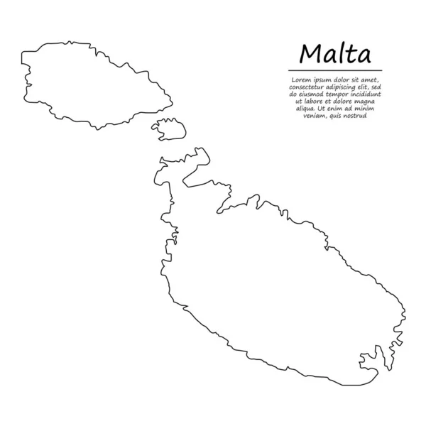 Eenvoudige Plattegrond Van Malta Vectorsilhouet Schetslijnstijl — Stockvector