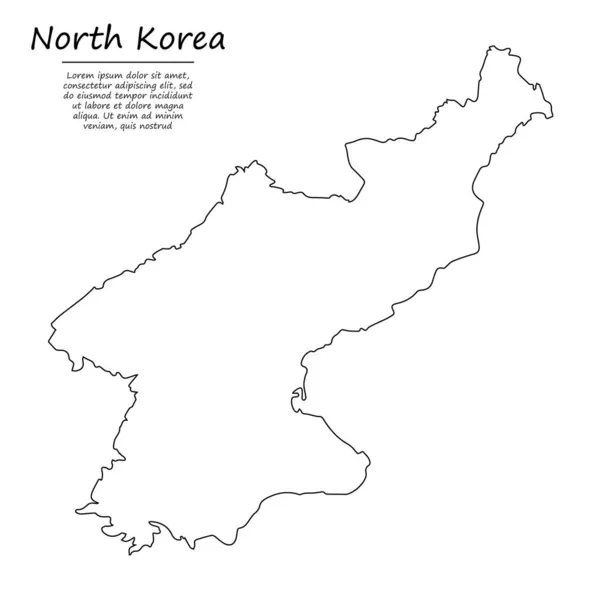 Simple Outline Map North Korea Vector Silhouette Sketch Line Style — Stock Vector