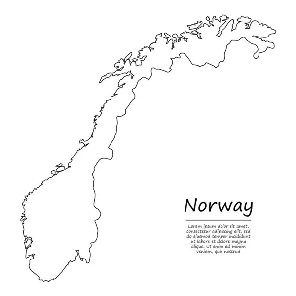 Einfache Übersichtskarte Von Norwegen Vektorsilhouette Skizzenstil — Stockvektor