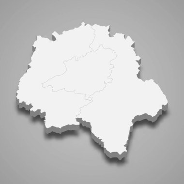 3d izometrik Indre-et-Loire haritası, Fransa 'da bir departman.