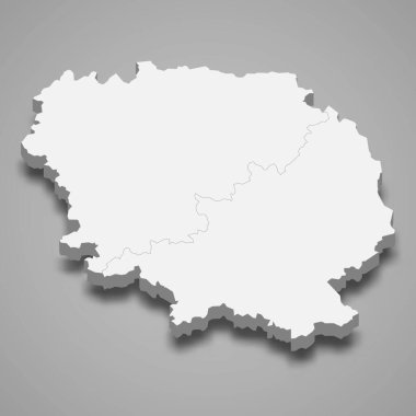 3d izometrik Creuse haritası, Fransa 'da bir bölüm.