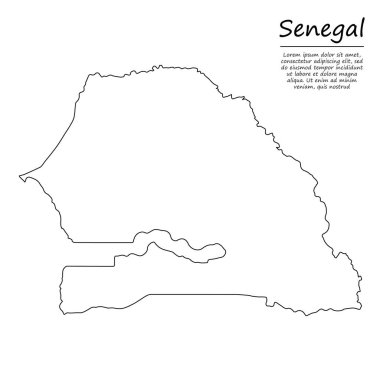 Senegal 'in basit dış hat haritası, çizim çizgisi biçiminde vektör silueti