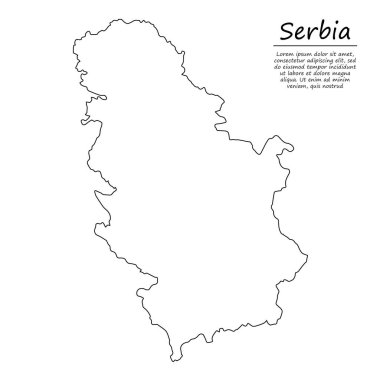 Sırbistan 'ın basit dış hat haritası, çizim çizgisi biçiminde vektör silueti