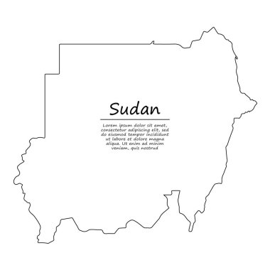 Sudan 'ın basit dış hat haritası, çizim çizgisi biçiminde vektör silueti