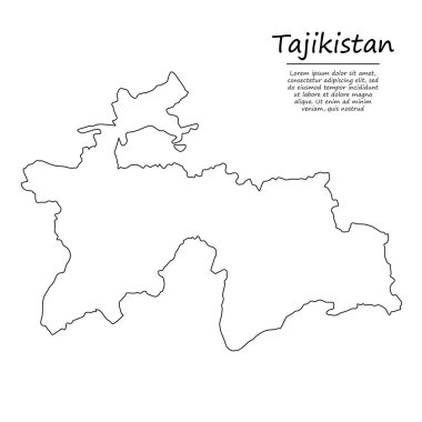 Tacikistan 'ın basit dış hat haritası, çizim çizgisi biçiminde vektör silueti