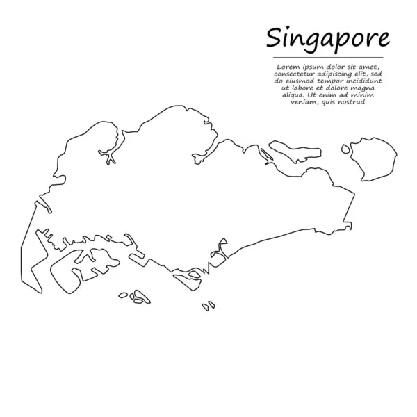 シンガポールの簡単なアウトラインマップ スケッチラインスタイルのベクトルシルエット — ストックベクタ