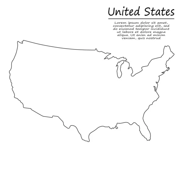 Mapa Contorno Simple Estados Unidos Silueta Vectorial Estilo Línea Boceto — Vector de stock