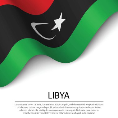 Beyaz arka planda Libya bayrağı sallıyor. Bağımsızlık Günü için bayrak veya kurdele vektör şablonu