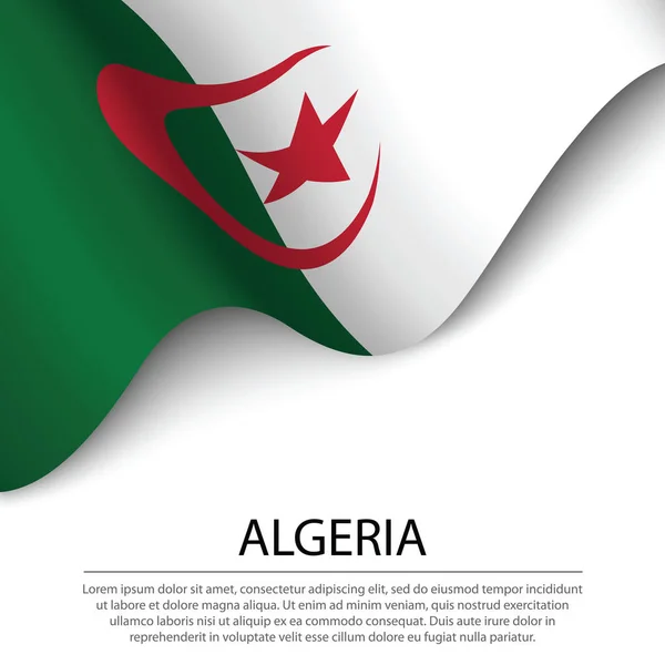 Acenando Bandeira Argélia Sobre Fundo Branco Modelo Vetor Faixa Fita —  Vetores de Stock