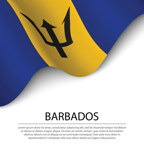 Zwaaiende Vlag Van Barbados Witte Achtergrond Banner Lintvector Sjabloon Voor — Stockvector