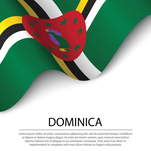 Ondeando Bandera Dominica Sobre Fondo Blanco Plantilla Vector Banner Cinta — Vector de stock