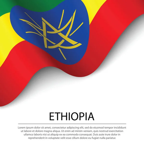Ondeando Bandera Etiopía Sobre Fondo Blanco Plantilla Vector Banner Cinta — Archivo Imágenes Vectoriales
