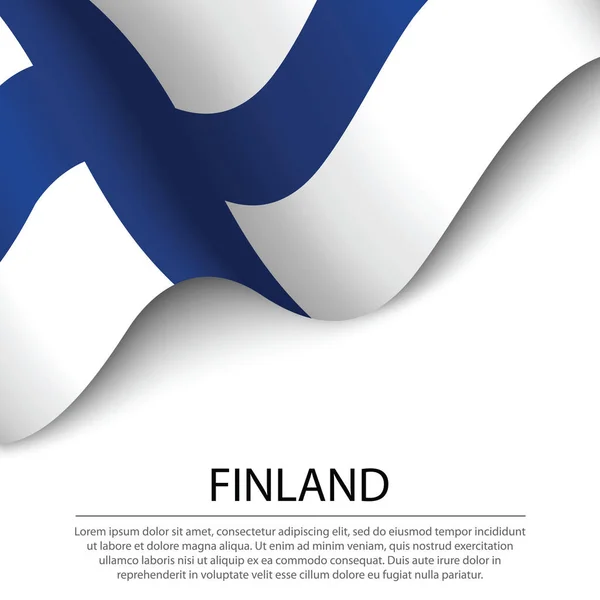Zwaaiende Vlag Van Finland Witte Achtergrond Banner Lintvector Sjabloon Voor — Stockvector