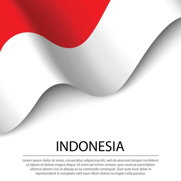 Ondeando Bandera Indonesia Sobre Fondo Blanco Plantilla Vector Banner Cinta — Vector de stock