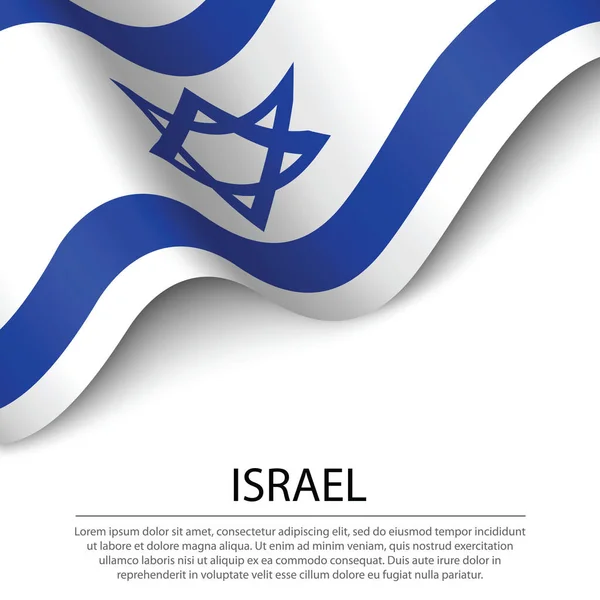 Ondeando Bandera Israel Sobre Fondo Blanco Plantilla Vector Banner Cinta — Vector de stock