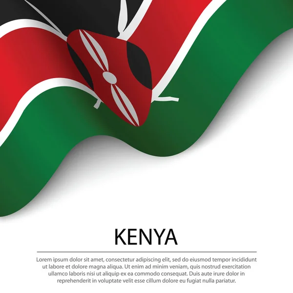 Sventolando Bandiera Del Kenya Sfondo Bianco Modello Banner Nastro Vettoriale — Vettoriale Stock