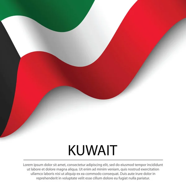 Sventolando Bandiera Del Kuwait Sfondo Bianco Modello Banner Nastro Vettoriale — Vettoriale Stock