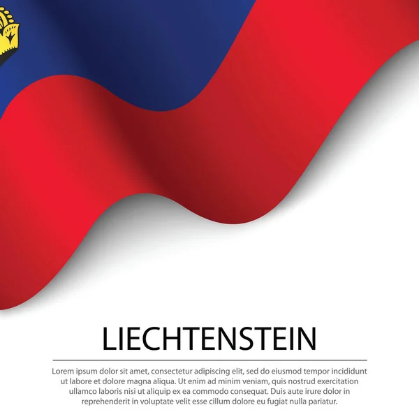 Lengő Zászló Liechtenstein Fehér Háttérrel Banner Vagy Szalag Vektor Sablon — Stock Vector