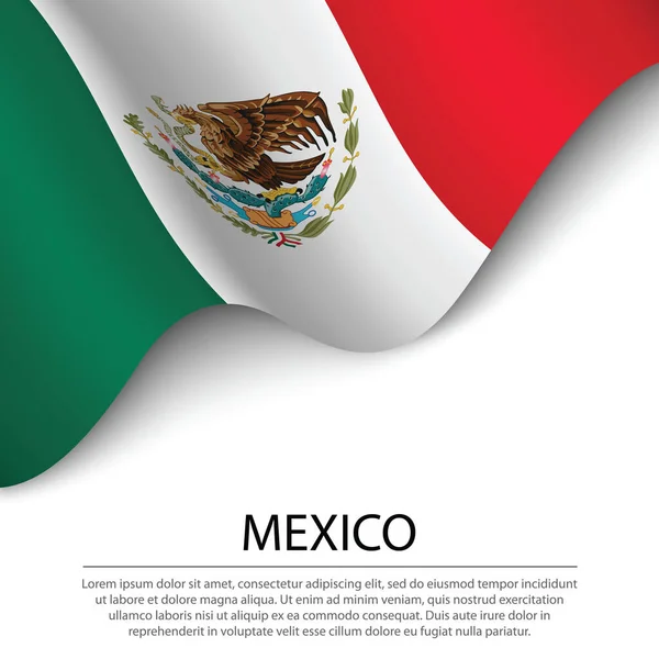 Viftande Flagga Mexiko Vit Bakgrund Banner Eller Band Vektor Mall — Stock vektor